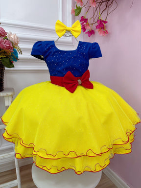 Vestido Infantil Branca de Neve Peito Strass Com Laço (0083AZ)