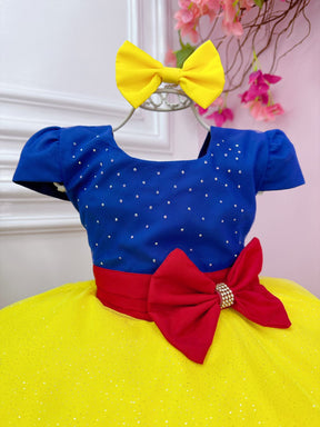 Vestido Infantil Branca de Neve Peito Strass Com Laço (0083AZ)