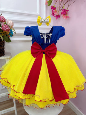 Vestido Infantil Branca de Neve Peito Strass Com Laço (0083AZ)