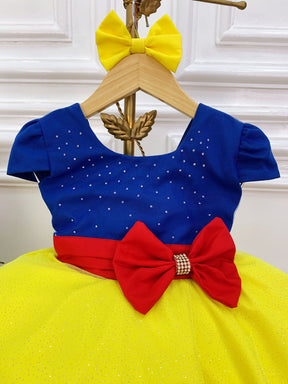 Vestido Infantil Branca de Neve Peito Strass Com Laço (0083AZ)