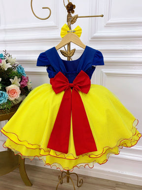 Vestido Infantil Branca de Neve Peito Strass Com Laço (0083AZ)