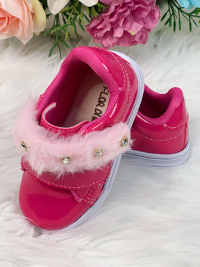 Tênis Pink Verniz Com Pelúcia e Strass Meninas (9300PK)