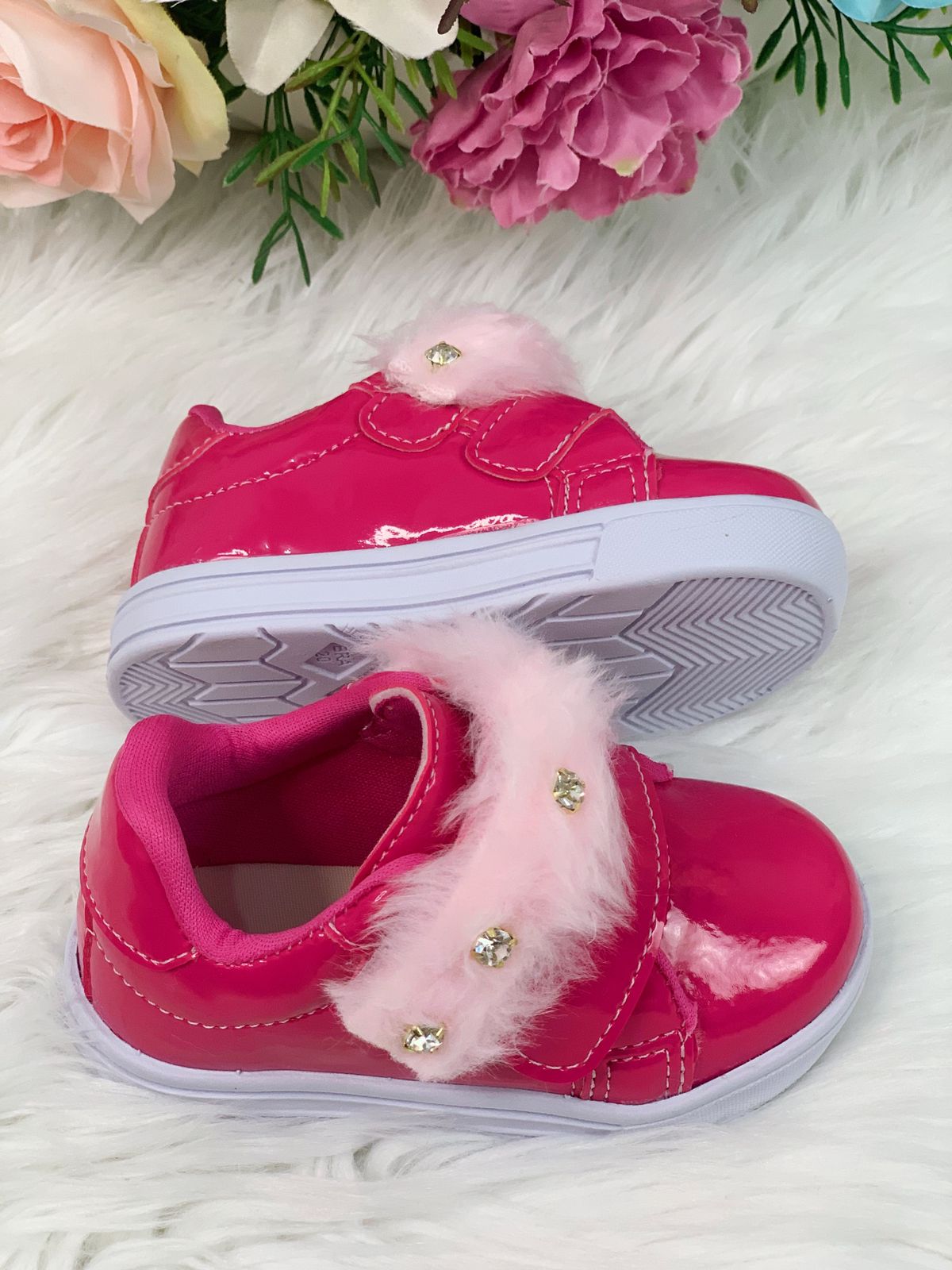 Tênis Pink Verniz Com Pelúcia e Strass Meninas (9300PN)