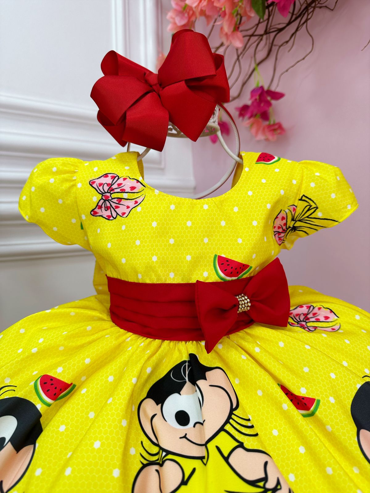 Vestido Infantil Magali Amarelo Laços Strass (1613AM)