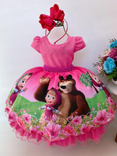 Vestido Infantil Masha e o Urso Pink Strass e Cinto de Pérolas (014MU)