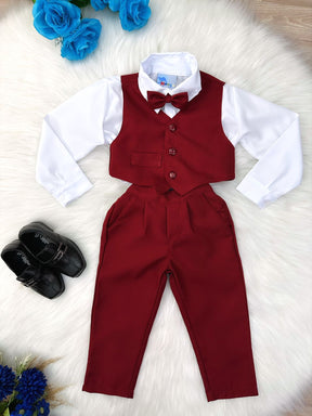 Conjunto Social Camisa Branca C/ Colete Calça Grav. Marsala (3519MS)