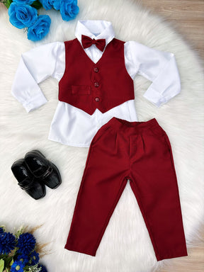 Conjunto Social Camisa Branca C/ Colete Calça Grav. Marsala (3519MS)