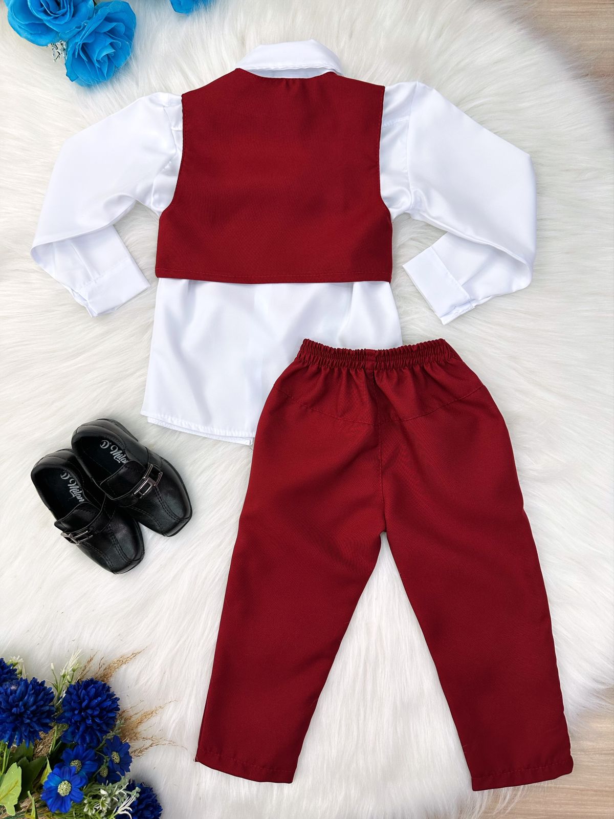 Conjunto Social Camisa Branca C/ Colete Calça Grav. Marsala (3519MS)