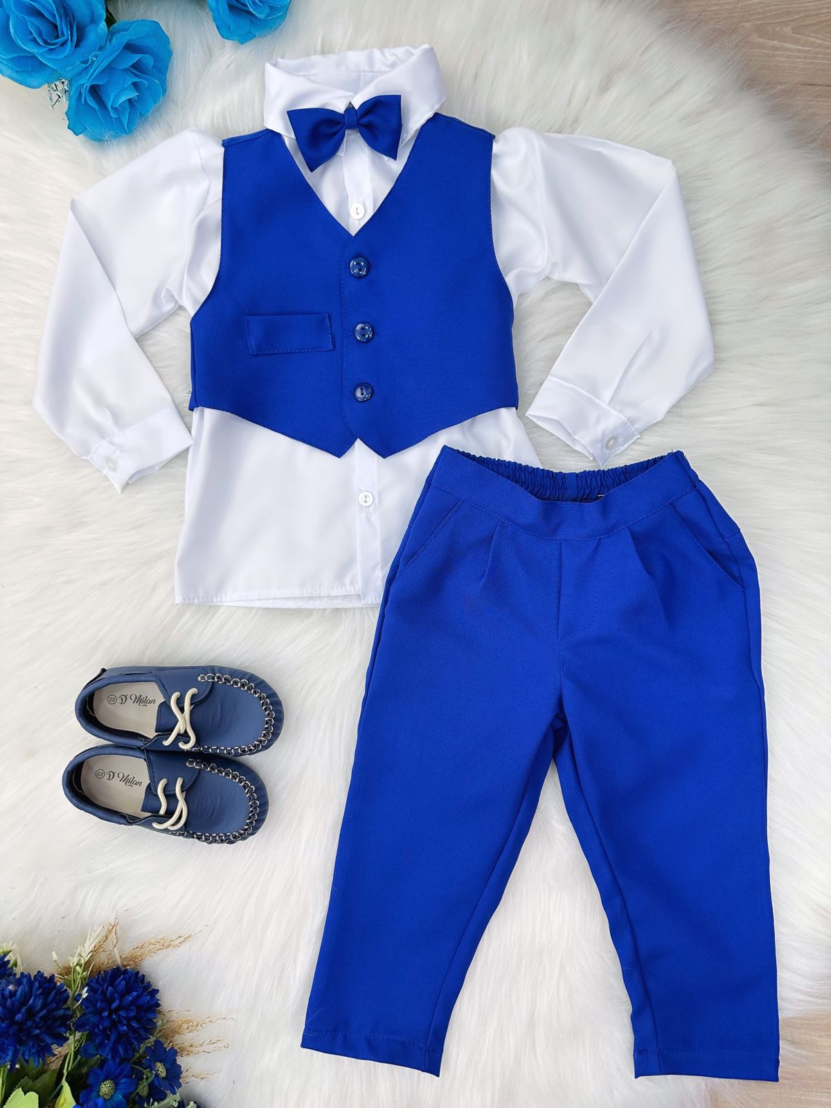 Conjunto Social Camisa Branca Colete Calça Grav. Azul Royal (3519AY)