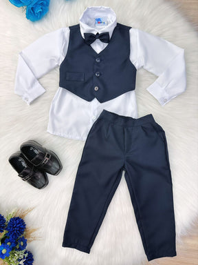 Conjunto Social Camisa Branca Colete Calça Grav. Azul Marinho (3519AM)