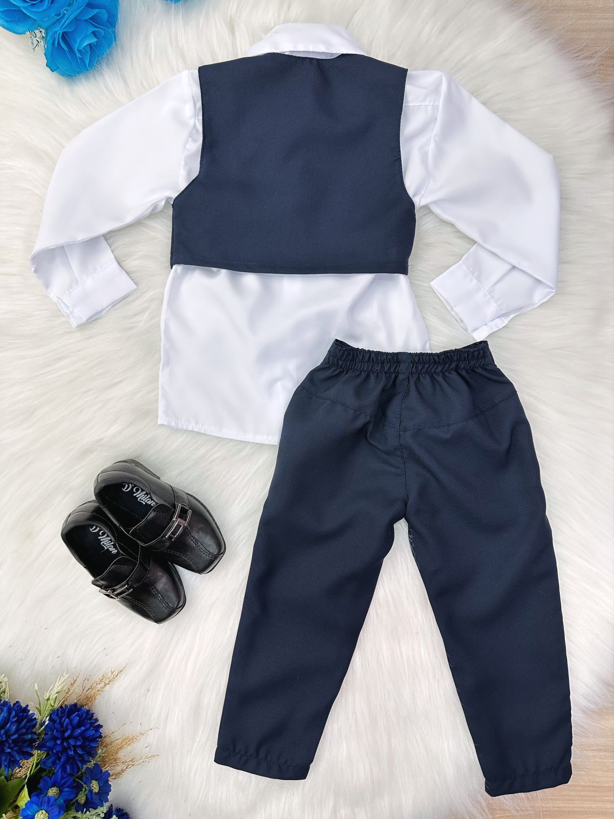 Conjunto Social Camisa Branca Colete Calça Grav. Azul Marinho (3519AM)