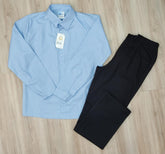 Conjunto Social Camisa Azul e Calça Preto em Algodão (3416AP)