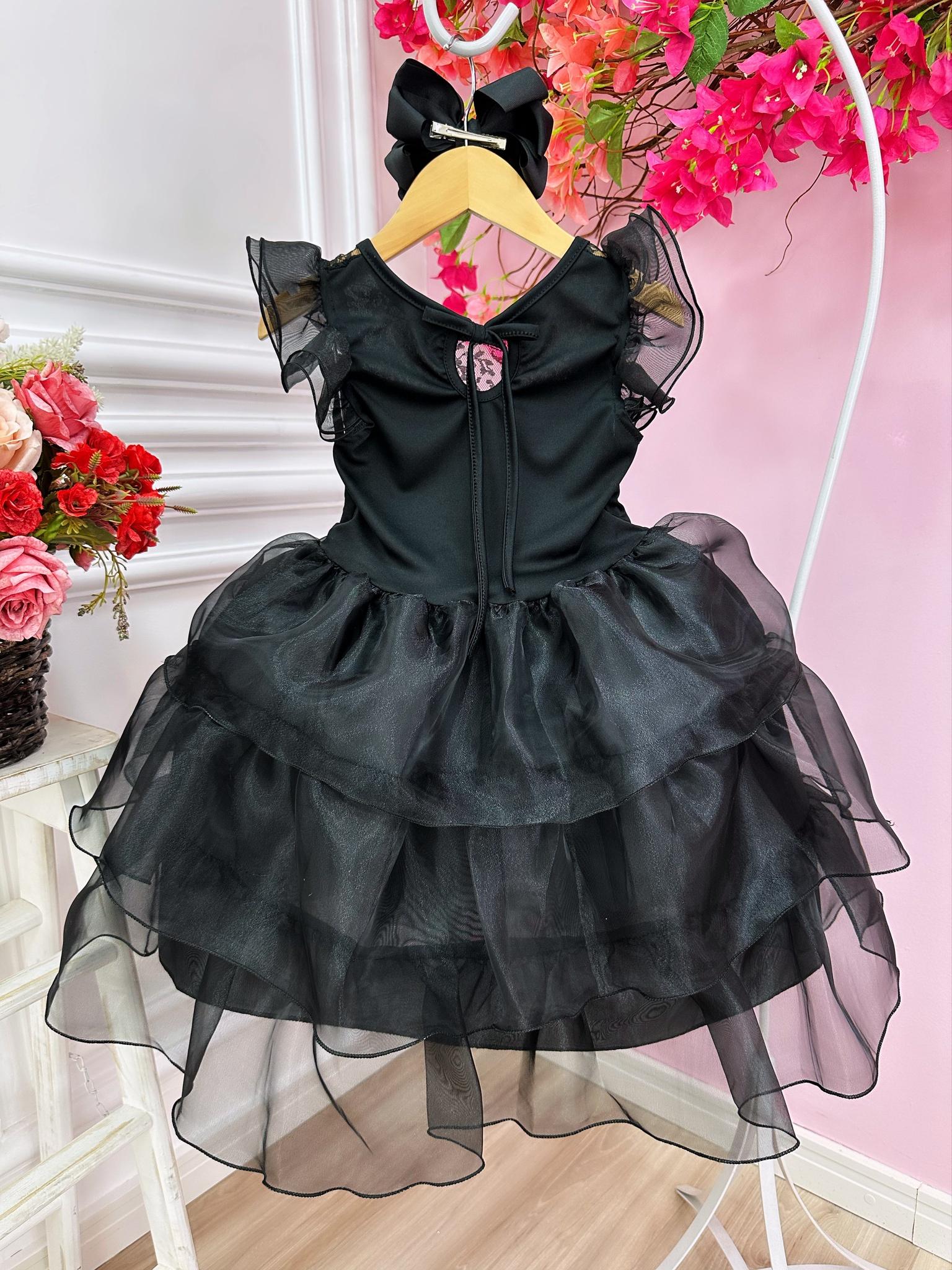 Vestido Infantil Wandinha Preto Com Babados Luxo (3194PT)