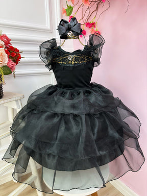 Vestido Infantil Wandinha Preto Com Babados Luxo (3194PT)