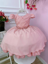 Vestido Infantil Rosa Chá Busto Nervura C/ Cinto de Pérolas (7504RB)