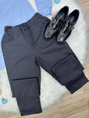 Conjunto Social Camisa Azul e Calça Preto em Algodão (3416AP)