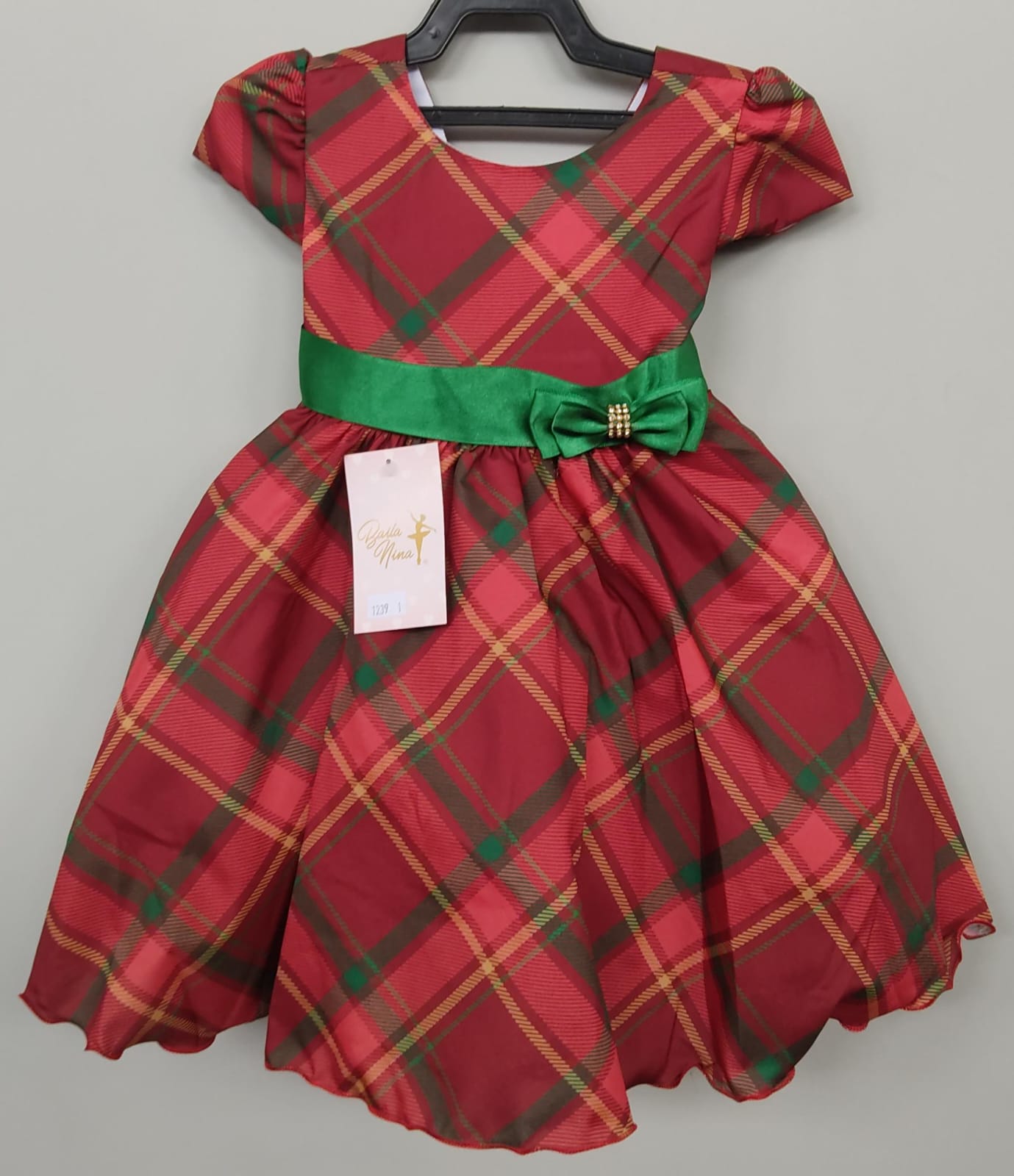 Vestido Infantil Vermelho C/ Xadrez Natal Festas Luxo (1239VM)