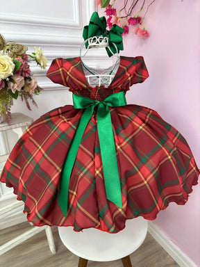 Vestido Infantil Vermelho C/ Xadrez Natal Festas Luxo (1239VM)