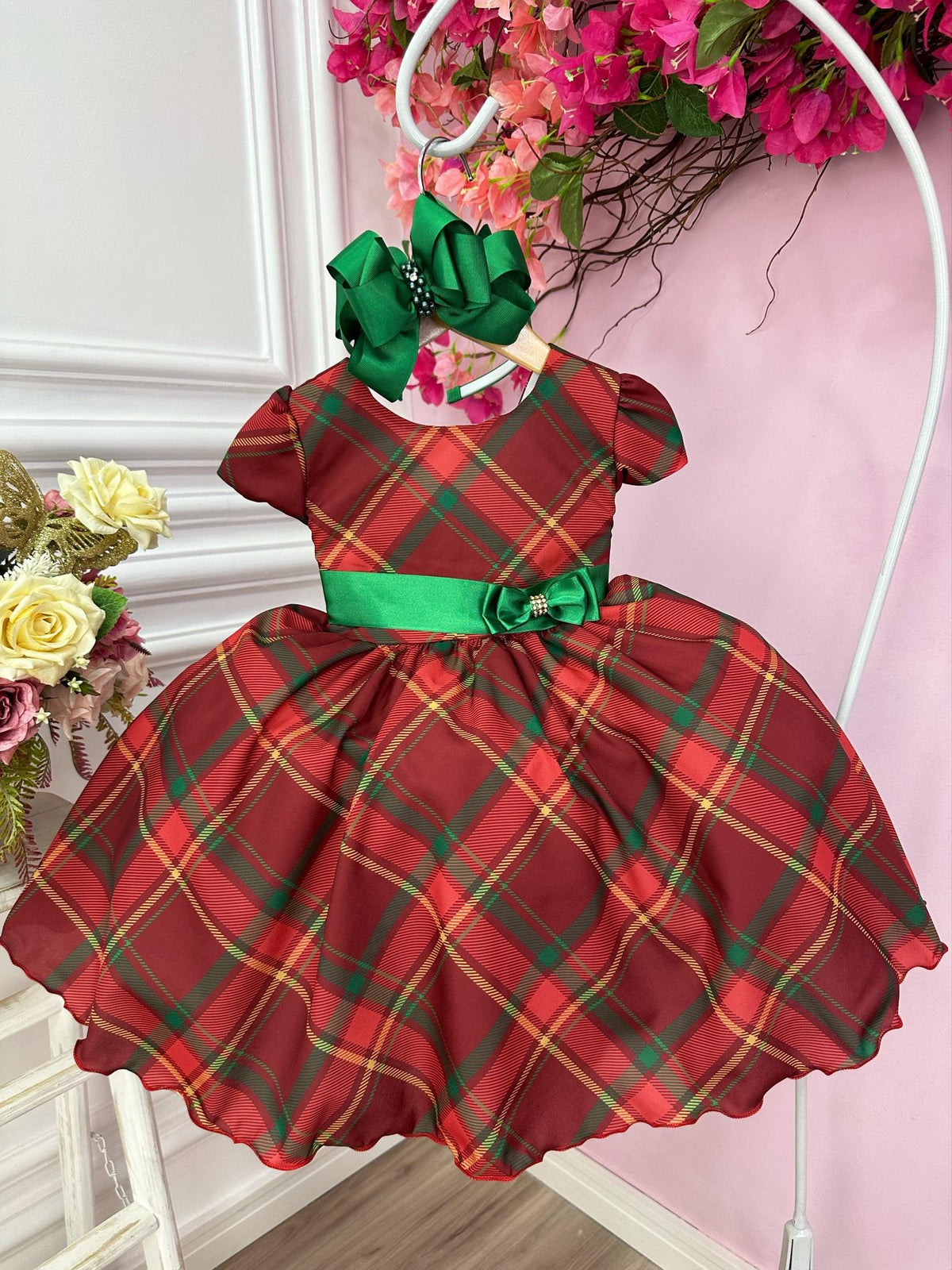 Vestido Infantil Vermelho C/ Xadrez Natal Festas Luxo (1239VM)