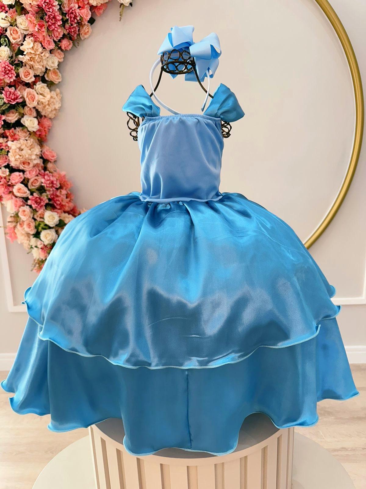 Fantasia Infantil Frozen Cinderela Azul Serenity Tule Brilho (0107AR)