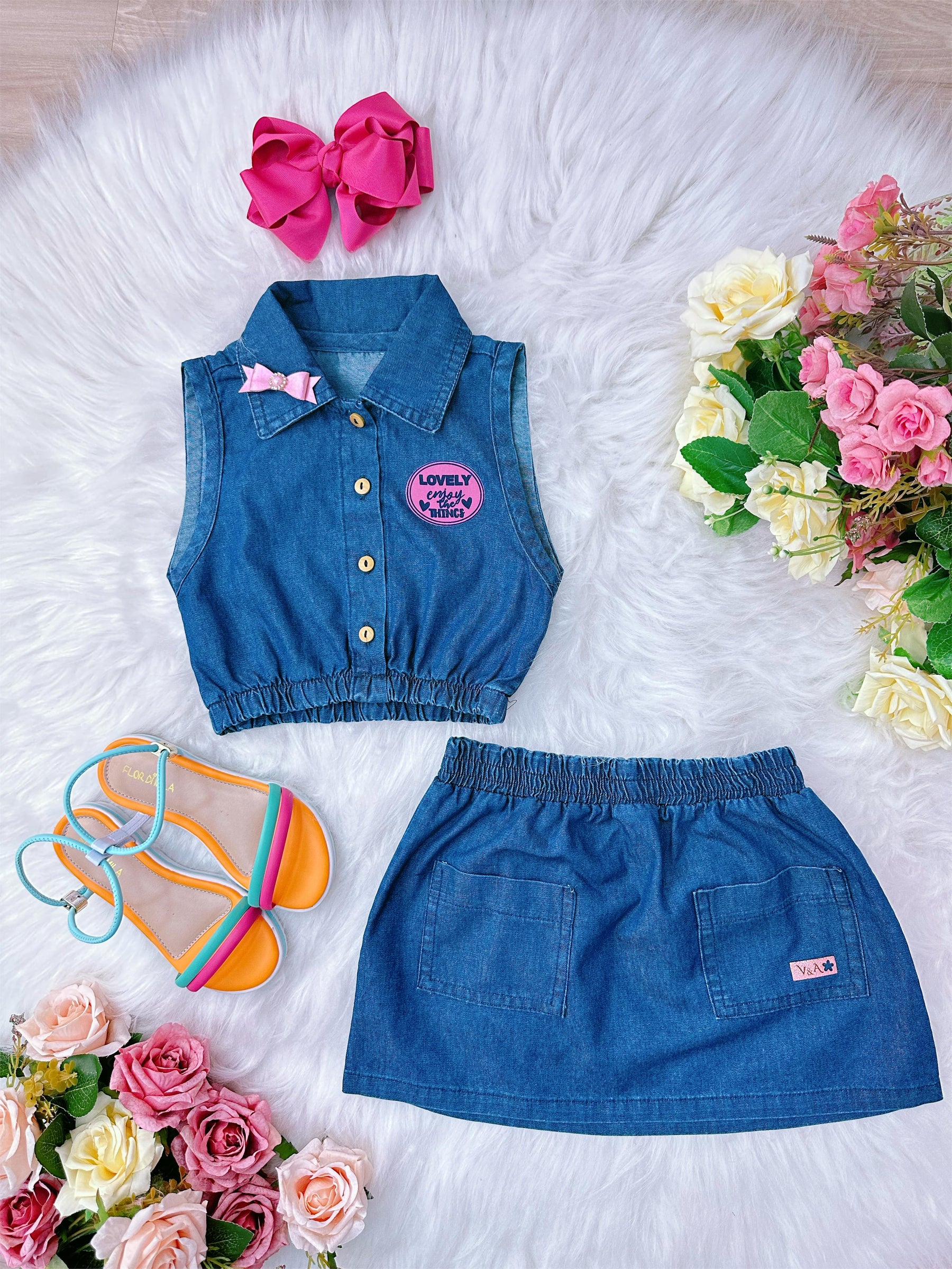 Conjunto Jeans Lovely Enjoy The Things C/ Broche Festas Luxo (0067JN)