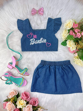 Conjunto Jeans Hi Barbie Com Laço Festas Luxo (0266JB)