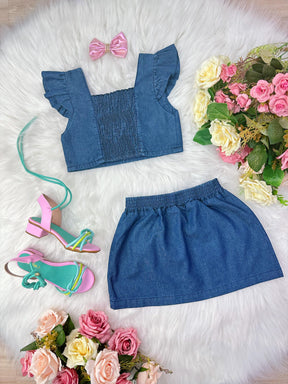 Conjunto Jeans Hi Barbie Com Laço Festas Luxo (0266JB)