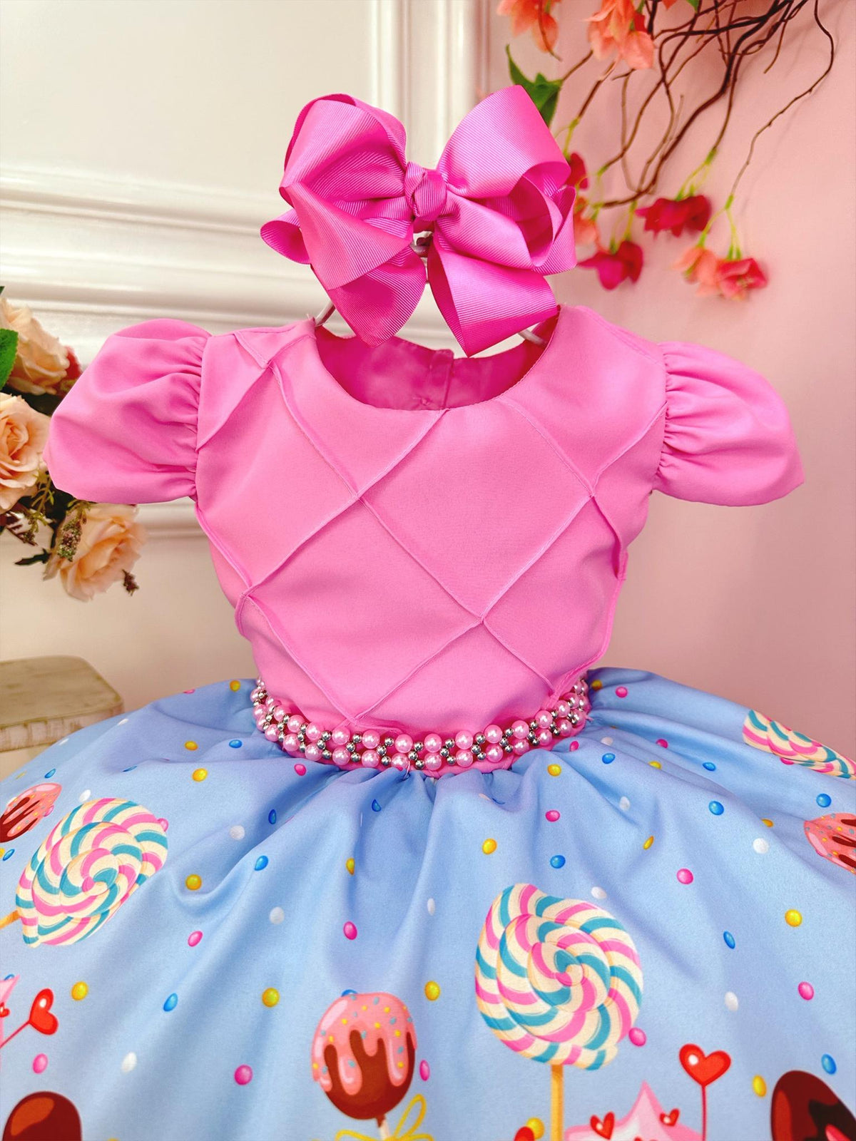 Vestido Infantil Doces Confeitaria Rosa Chiclete Festas (8017RD)