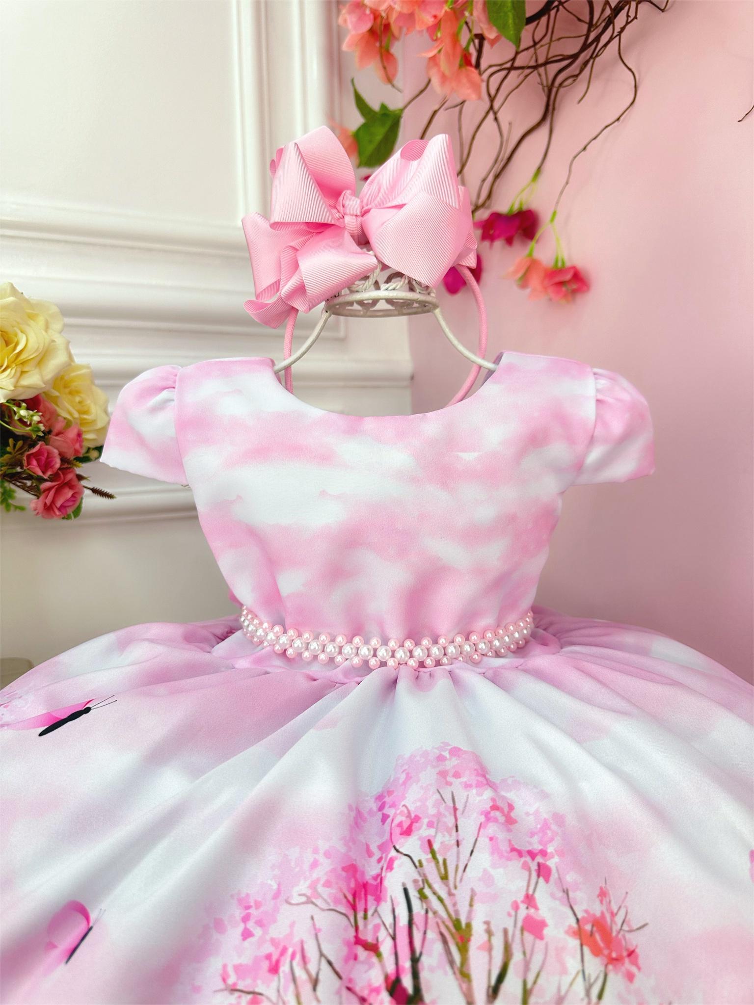 Vestido Infantil Rosa Bosque Encantado dos Animais Festas (1282RS)