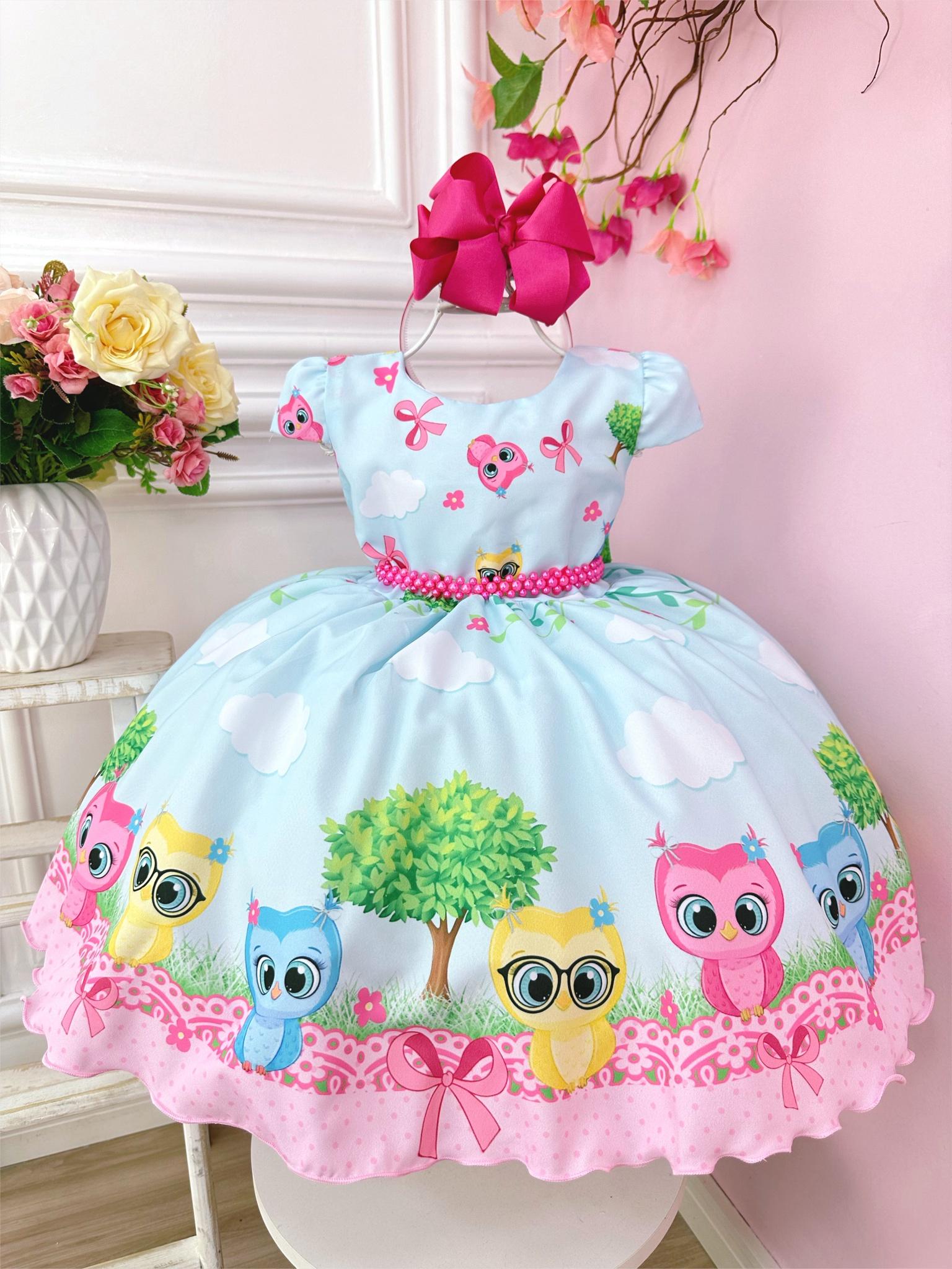 Vestido Infantil Azul Bebê Bubu e as Corujinhas Festas Luxo (1183AR)