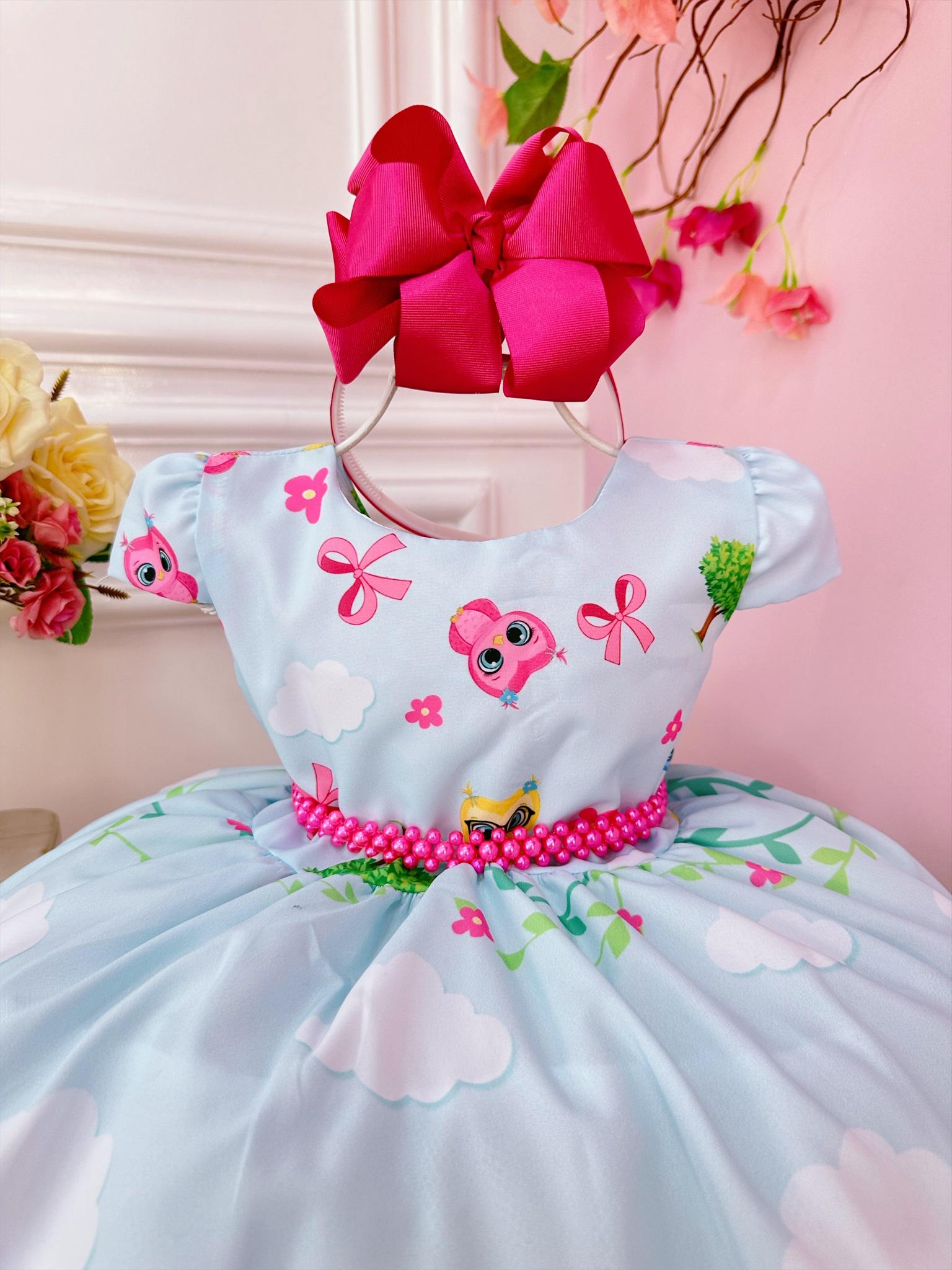 Vestido Infantil Azul Bebê Bubu e as Corujinhas Festas Luxo (1183AR)