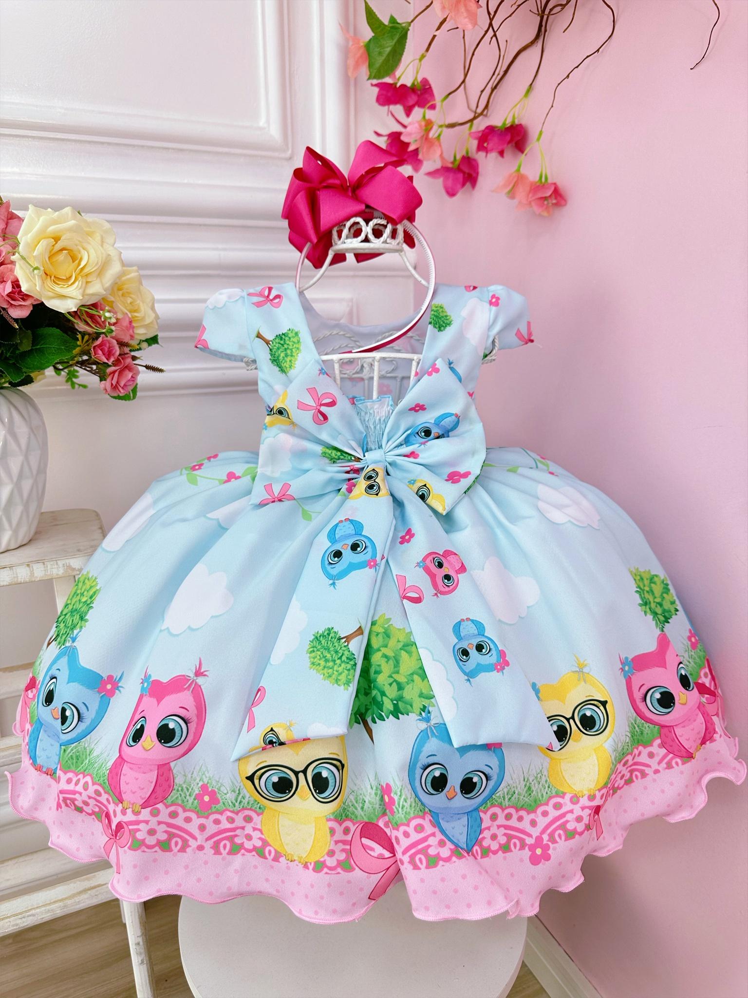 Vestido Infantil Azul Bebê Bubu e as Corujinhas Festas Luxo (1183AR)