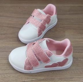 Tênis com Velcro Branco e Rosa C/ Glitter Meninas (8504BR)