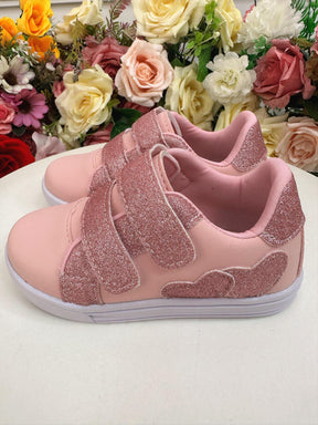 Tênis com Velcro Rosa Com Glitter Meninas (8504RA)