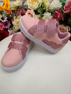 Tênis com Velcro Rosa Com Glitter Meninas (8504RA)