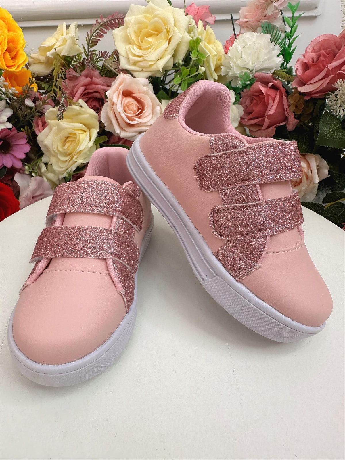 Tênis com Velcro Rosa Com Glitter Meninas (8504RA)