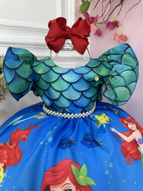 Vestido Infantil Ariel e Linguado Fundo do Mar C/ Escamas (3411VD)