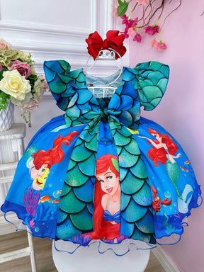 Vestido Infantil Ariel e Linguado Fundo do Mar C/ Escamas (3411VD)