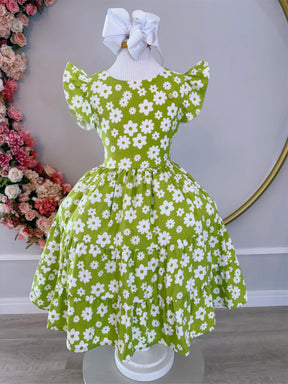 Vestido Infantil Primavera Verão Verde Lima C/ Margaridas (3373VL)