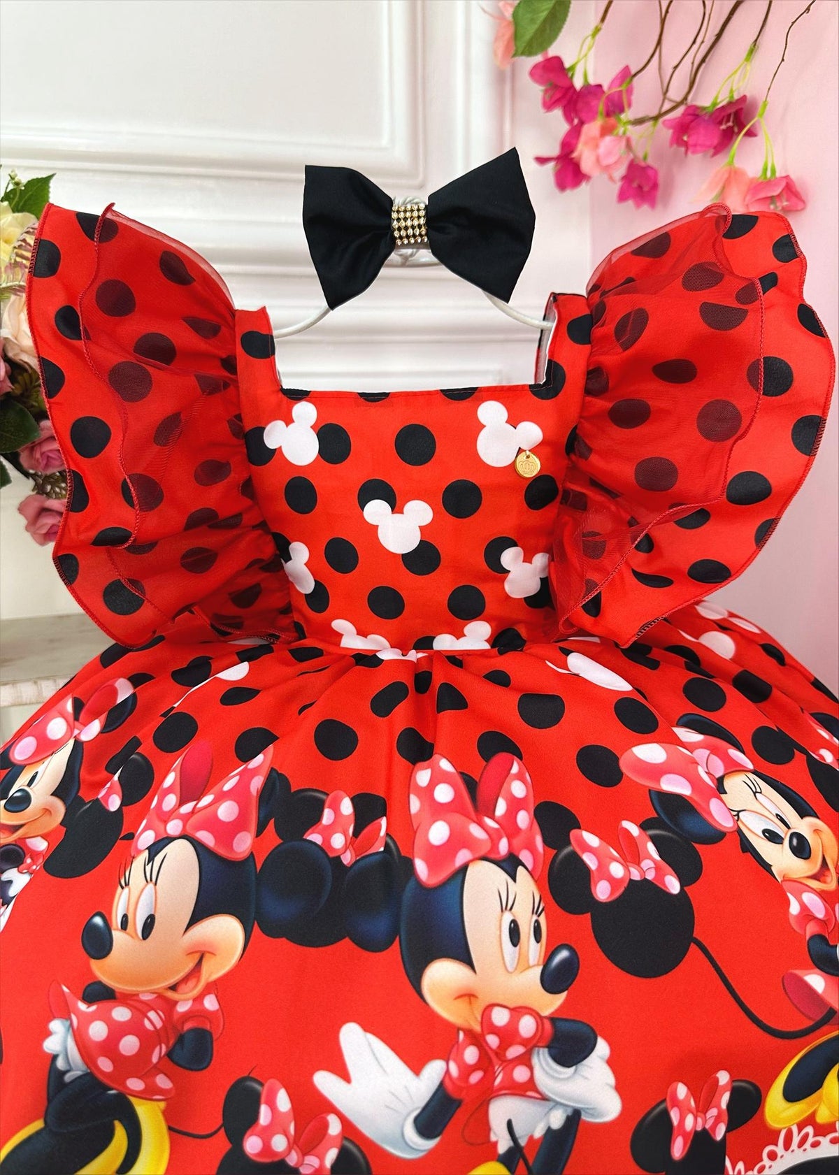 Vestido Infantil Minnie Vermelha C/ Laço Festas Luxo (3416VM)