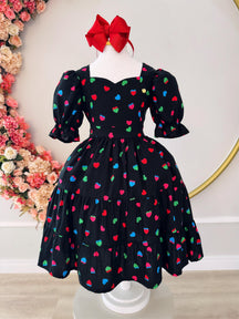 Vestido Infantil Primavera Verão Preto C/ Coraçõezinhos (3379PT)