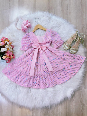 Vestido Infantil Primavera Verão Rosa Bebê Riscos Coloridos (3388RS)