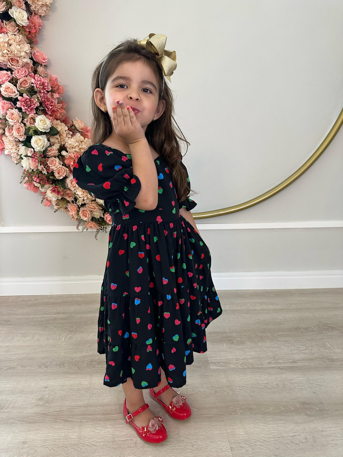 Vestido Infantil Primavera Verão Preto C/ Coraçõezinhos (3379PT)