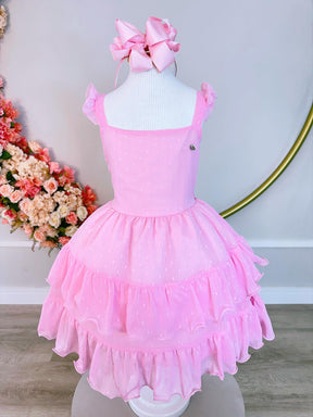 Vestido Infantil Primavera Verão Rosa Bebê Saia C/ Babado (3410RS)