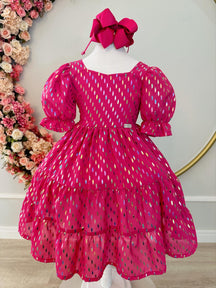 Vestido Infantil Primavera Verão Pink C/ Riscos Coloridos (3388PK)