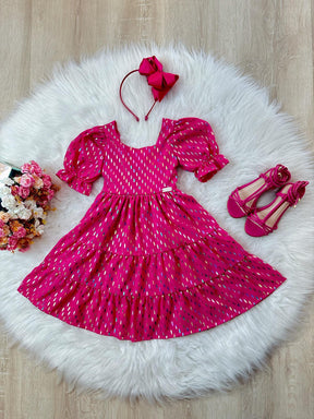 Vestido Infantil Primavera Verão Pink C/ Riscos Coloridos (3388PK)