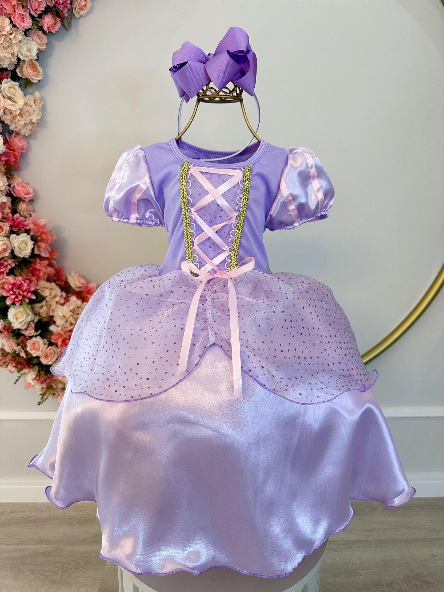 Fantasia Infantil Princesa Rapunzel Lilás Luxo Glitter (4010LR)