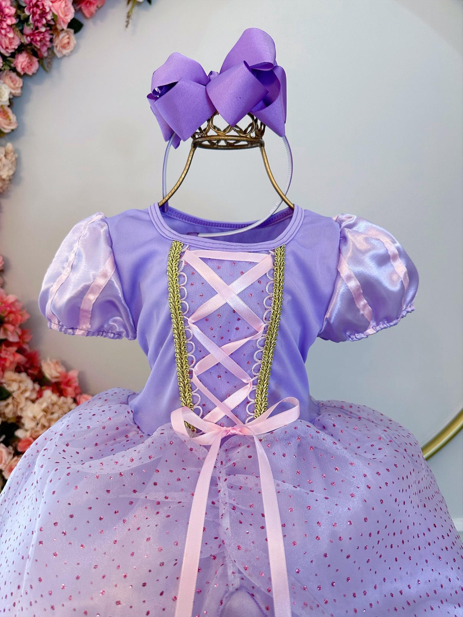 Fantasia Infantil Princesa Rapunzel Lilás Luxo Glitter (4010LR)