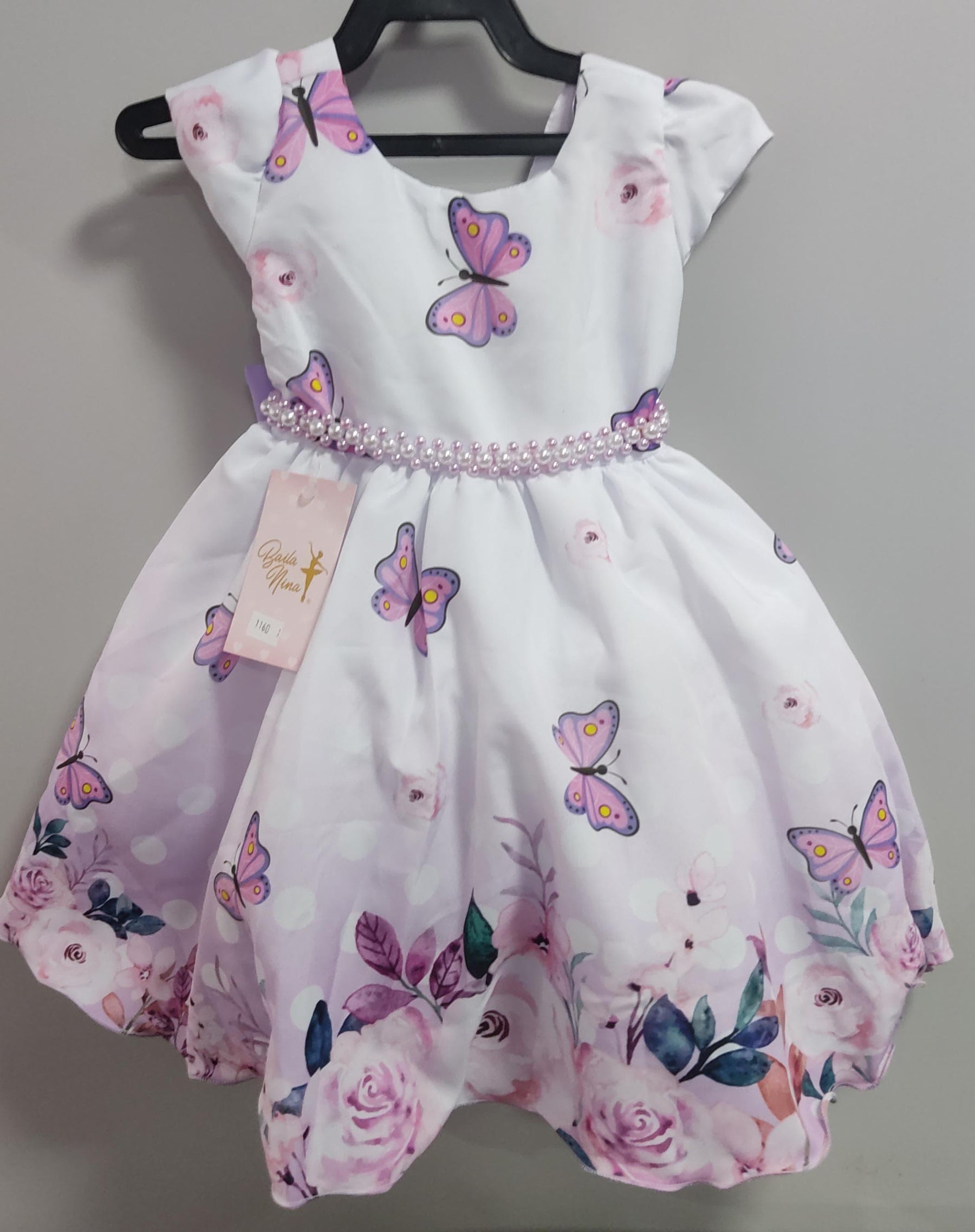 Vestido Infantil Branco Jardim das Borboletas Lilás Festas (1160BL)