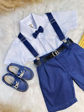 Conjunto Social Camisa Gravata Short e Susp. Azul Marinho (1330AM)